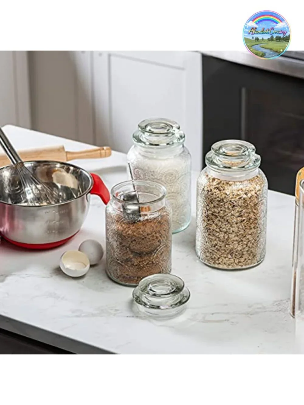 Set of 3 Glass Food Storage Canisters with Airtight Lids - Pantry Organization